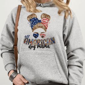 GeckoCustom Personalized Custom T Shirt, Dog Lover Gift, 4th Of July Gift, All American Dog Mama Pullover Hoodie / Sport Grey Colour / S
