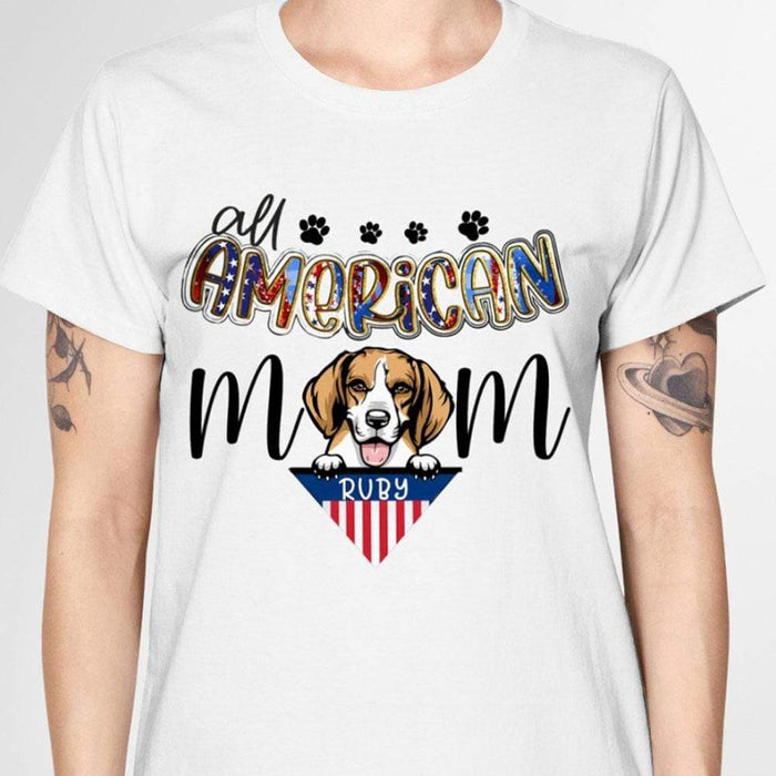 GeckoCustom Personalized Custom T Shirt, Dog Lover Gift, 4th Of July Gift, All American Mom Ladies T-Shirt / Light Blue Color / S