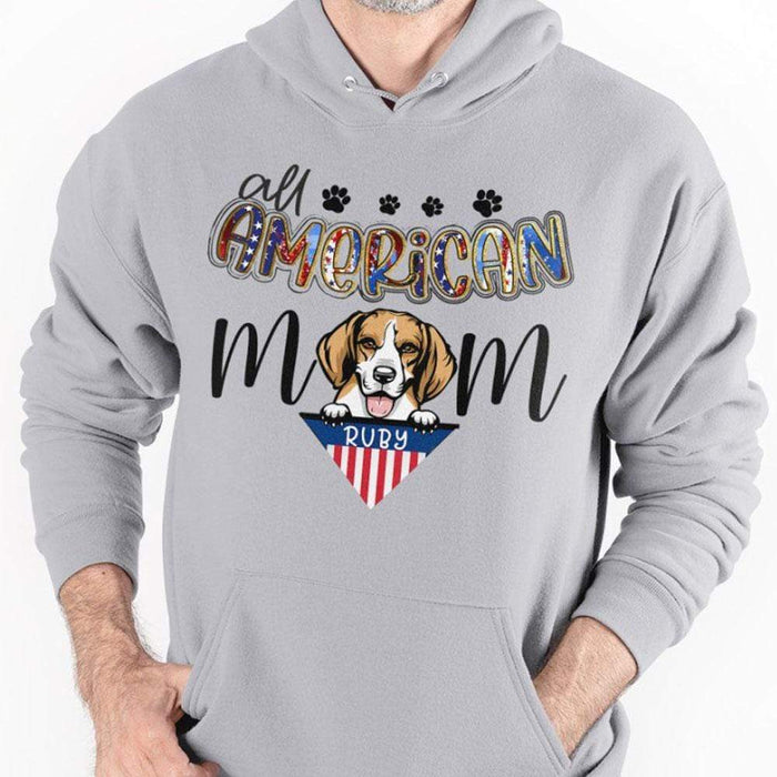 GeckoCustom Personalized Custom T Shirt, Dog Lover Gift, 4th Of July Gift, All American Mom Pullover Hoodie / Sport Grey Colour / S