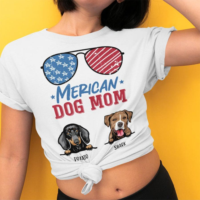 GeckoCustom Personalized Custom T Shirt, Dog Lover Gift, 4th Of July Gift, American Dog Mom Ladies T-Shirt / Light Blue Color / S