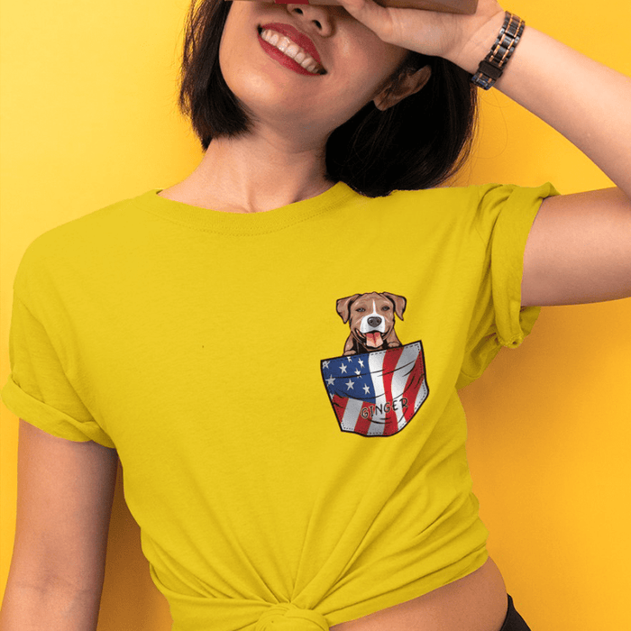 GeckoCustom Personalized Custom T Shirt, Dog Lover Gift, 4th Of July Gift, American Pocket Dog Ladies T-Shirt / Light Blue Color / S