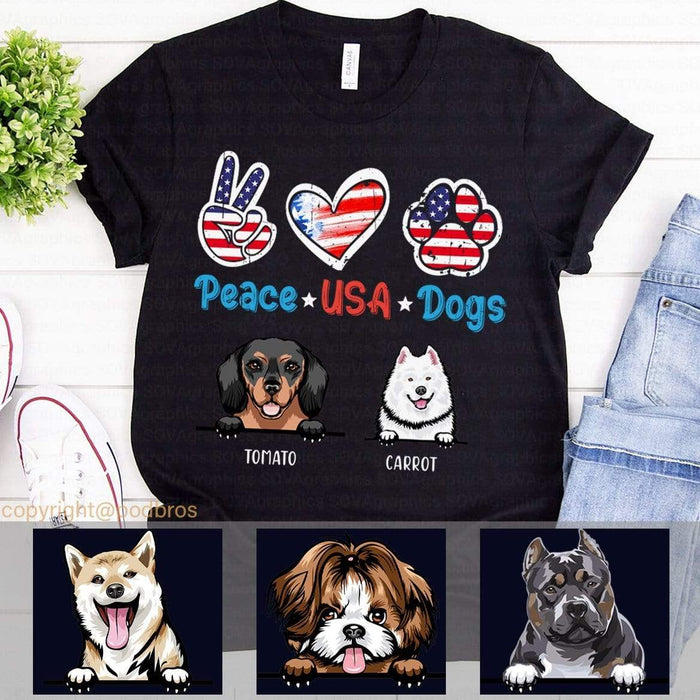GeckoCustom Personalized Custom T Shirt, Dog Lover Gift, 4th Of July Gift, Peace USA Dog