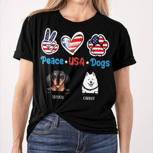 GeckoCustom Personalized Custom T Shirt, Dog Lover Gift, 4th Of July Gift, Peace USA Dog