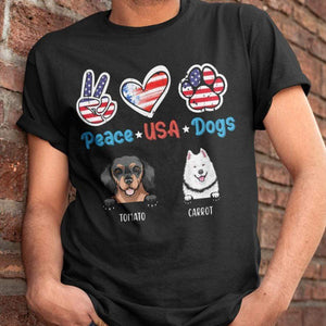 GeckoCustom Personalized Custom T Shirt, Dog Lover Gift, 4th Of July Gift, Peace USA Dog Unisex T-Shirt / Black / S