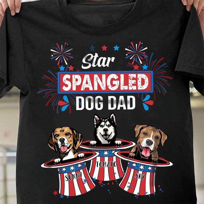 GeckoCustom Personalized Custom T Shirt, Dog Lover Gift, 4th Of July Gift, Star Spangled Dog Dad Unisex T-Shirt / Black / S