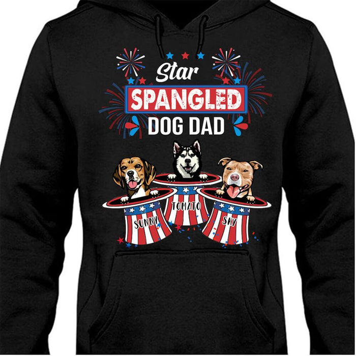 GeckoCustom Personalized Custom T Shirt, Dog Lover Gift, 4th Of July Gift, Star Spangled Dog Dad Pullover Hoodie / Black Colour / S