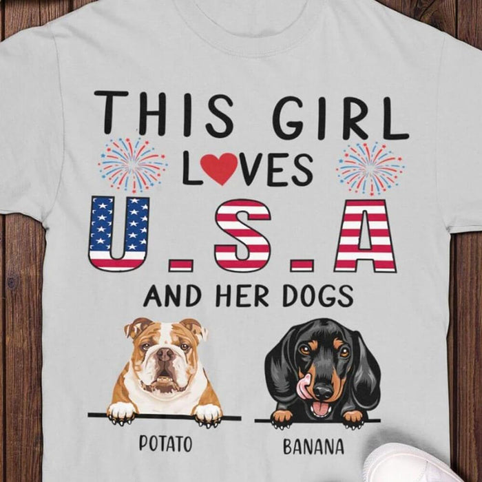 GeckoCustom Personalized Custom T Shirt, Dog Lover Gift, 4th Of July Gift, This Girl Loves USA And Her Dog