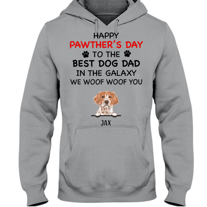 GeckoCustom Personalized Custom T Shirt, Dog Lover Gift, Fathers Day Gift, Best Dog Dad In The Galaxy Pullover Hoodie / Sport Grey Colour / S