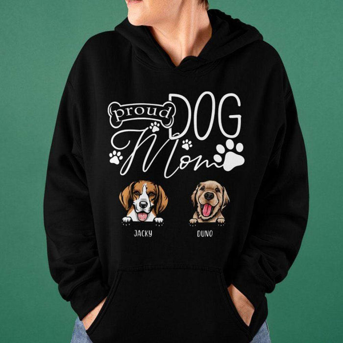 GeckoCustom Personalized Custom T Shirt, Dog Lover Gift, Mothers Day Gift, Proud Dog Mom Pullover Hoodie / Black Colour / S