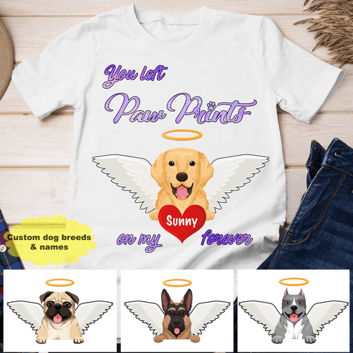 GeckoCustom Personalized Custom T Shirt, Dog Lover Gift, Paw Prints On My Hearts