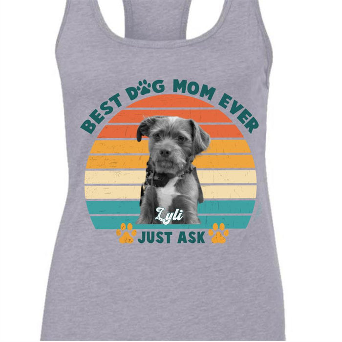 GeckoCustom Personalized Custom T Shirt, Dog Lover Gifts, Best Dog Mom Ever, Bright Apparel Women Tank Top / Color Heather Grey / S