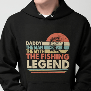 GeckoCustom Personalized Custom T Shirt, Gift For Dad, Dad The Man The Myth The Fishing Legend Pullover Hoodie / Black Colour / S