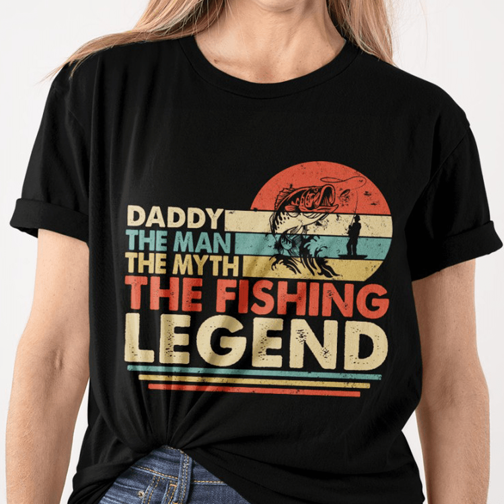 GeckoCustom Personalized Custom T Shirt, Gift For Dad, Dad The Man The Myth The Fishing Legend Unisex T-Shirt / Black / S