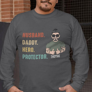 GeckoCustom Personalized Custom T Shirt, Gift For Dad, Fathers Day Gift, Daddy Husband Hero Long Sleeve / Colour Black / S