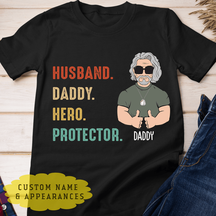 GeckoCustom Personalized Custom T Shirt, Gift For Dad, Fathers Day Gift, Daddy Husband Hero Unisex T Shirt / Black / S