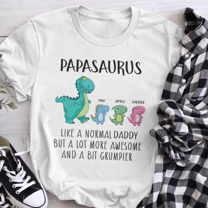 GeckoCustom Personalized Custom T Shirt, Gift For Dad, Fathers Day Gift, Papasaurus Ladies T-Shirt / Light Blue Color / S