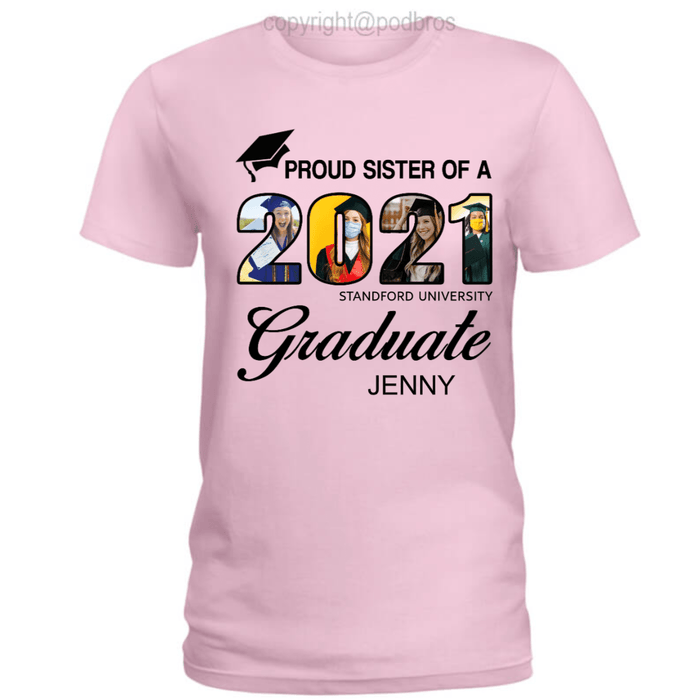 GeckoCustom Personalized Custom T Shirt, Gift For Dad, Graduation Gift, Proud Dad Of A 2021 Graduate Ladies T-Shirt / Light Blue Color / S