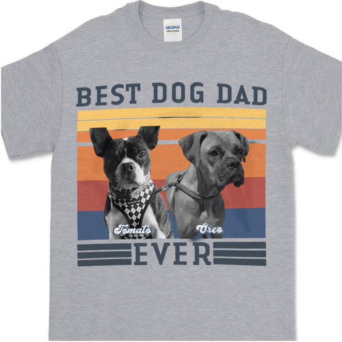 GeckoCustom Personalized Custom T Shirt, Vintage Retro Photo Custom, Best Dog Dad Ever, Gift For Dog Lover Unisex T Shirt / Sport Grey / S