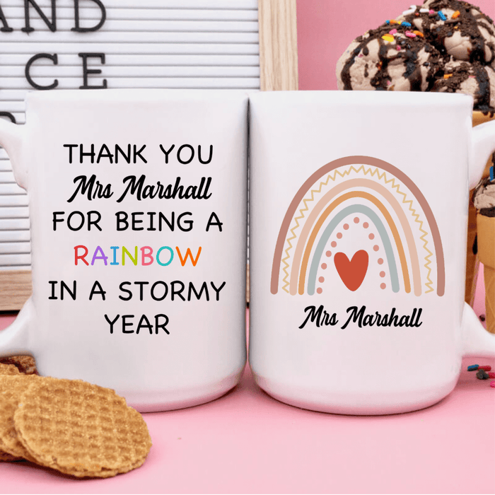GeckoCustom Personalized Custom Teacher Coffee Mug, Being Rainbow In Stormy Year, Teacher Gift 11oz