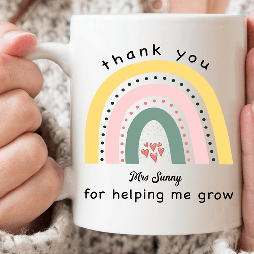 GeckoCustom Personalized Custom Teacher Coffee Mug, Thank For Helping Me Grow Mug, Teacher Gift 11oz