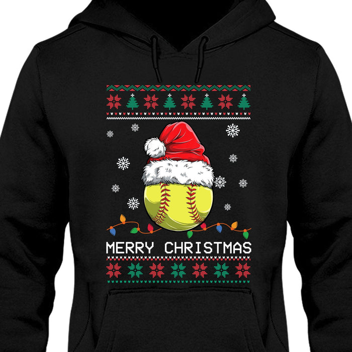 GeckoCustom Personalized Custom Ugly Christmas Softball Sweatshirt C565 Pullover Hoodie / Black Colour / S