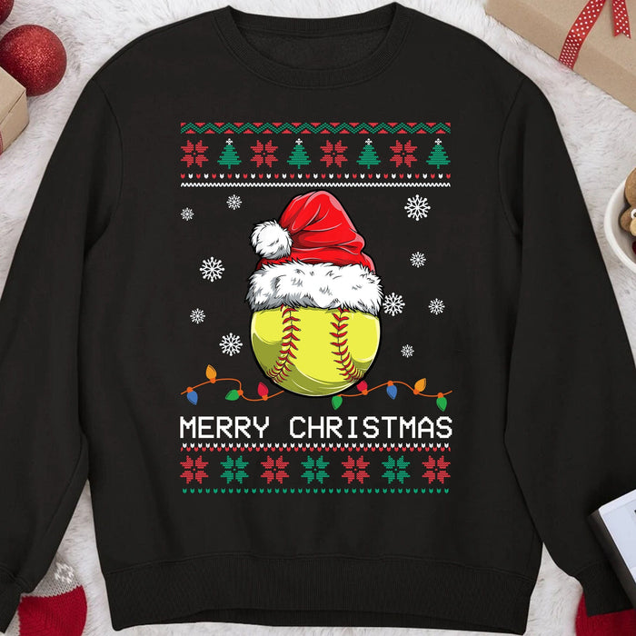 GeckoCustom Personalized Custom Ugly Christmas Softball Sweatshirt C565 Sweatshirt (Favorite) / S Black / S