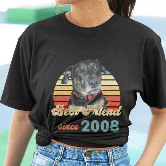GeckoCustom Personalized Custom Vintage Retro Dog Photo Shirt, Best Friend Since Shirt, Photo Print Shirt Women T Shirt / Black Color / S