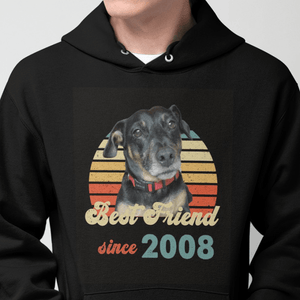 GeckoCustom Personalized Custom Vintage Retro Dog Photo Shirt, Best Friend Since Shirt, Photo Print Shirt Pullover Hoodie / Black Colour / S