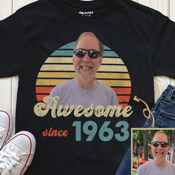 GeckoCustom Personalized Custom Vintage Retro Photo Shirt, Awesome Since Upload Photo, Photo Print Shirt Unisex T-Shirt / Black / S