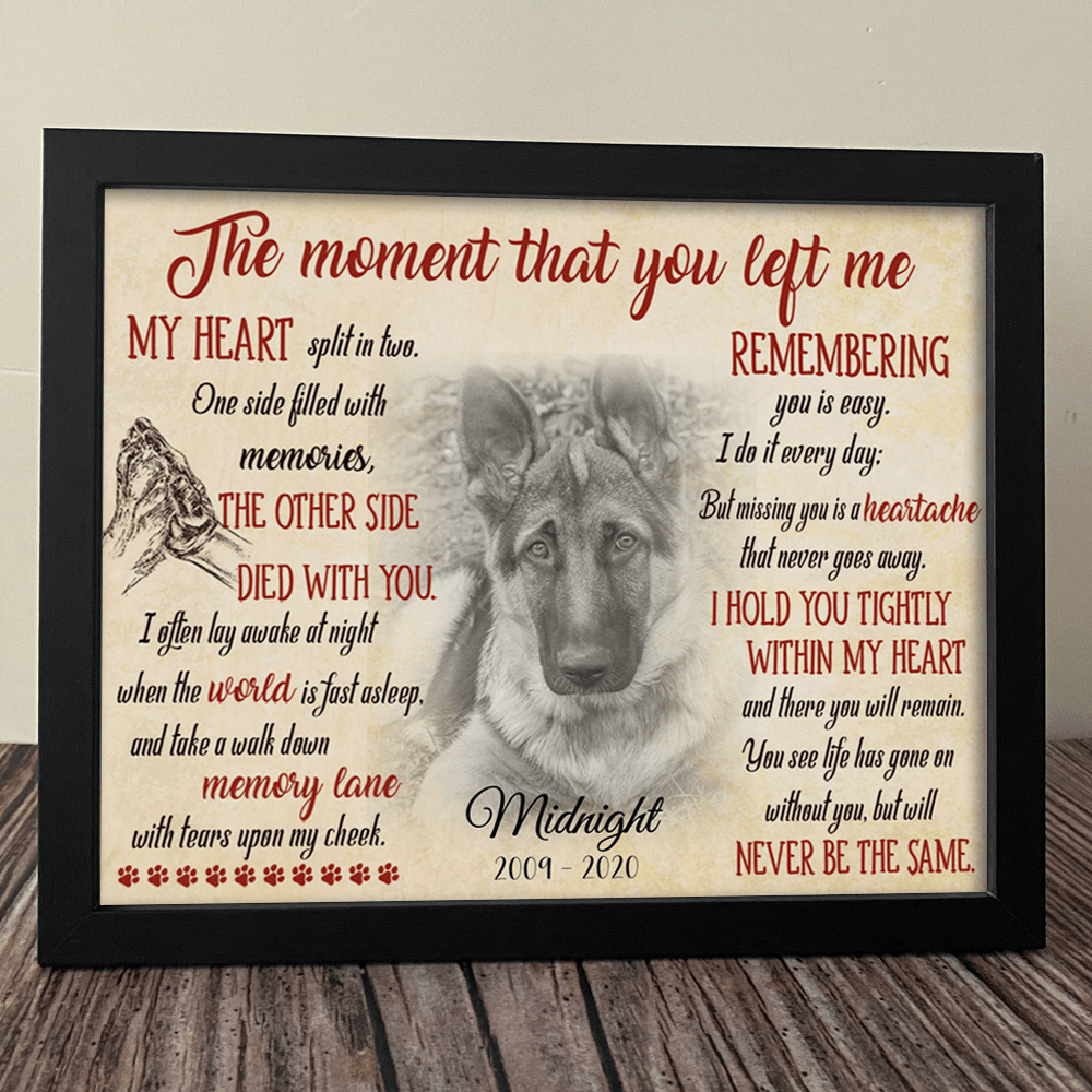 GeckoCustom Personalized Dog Cat Memorial Picture Frame The Moment That You Left Me, Dog Lover Gift 10"x8"