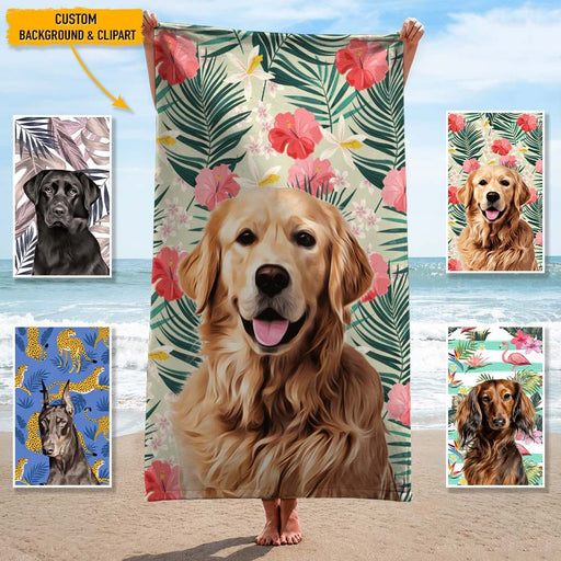 GeckoCustom Personalized Dog Clipart Dog Beach Towel, T368 HN590