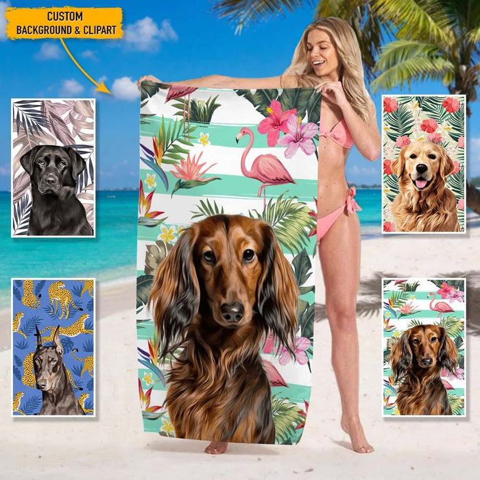 GeckoCustom Personalized Dog Clipart Dog Beach Towel, T368 HN590