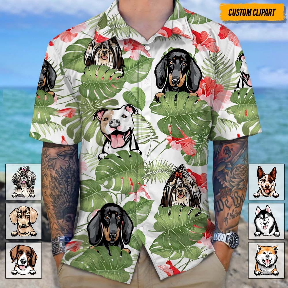 GeckoCustom Personalized Christmas Gift for Dog Dad, Personalized Dog Clipart Hawaiian Shirt T368 , for Men / S