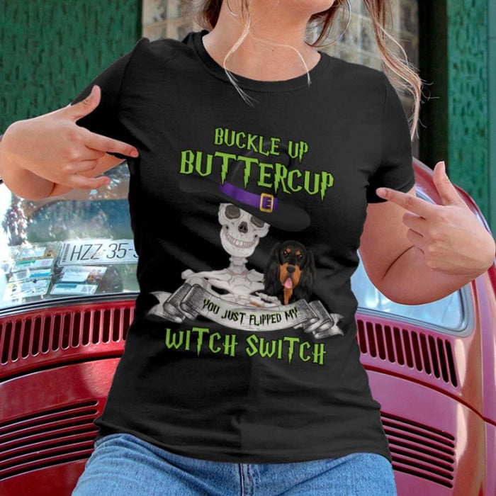 GeckoCustom Personalized Dog Halloween Shirt, Buckle up Buttercup Witch Switch Shirt Women T Shirt / Sport Grey Color / S
