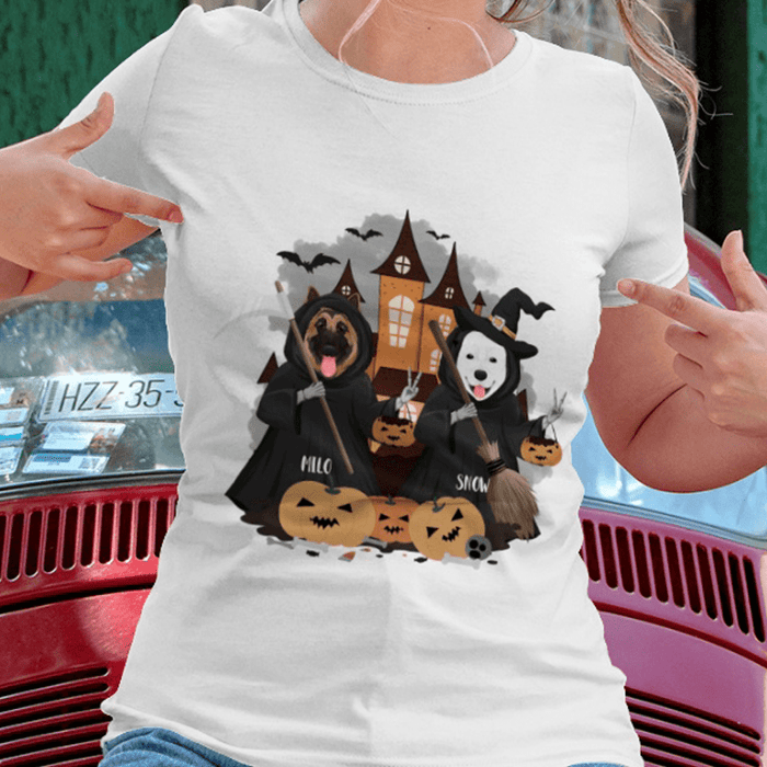 GeckoCustom Personalized Dog Halloween Shirt, Grim Reaper Dog Halloween Style, Gift For Dog Lover Women T Shirt / Sport Grey Color / S