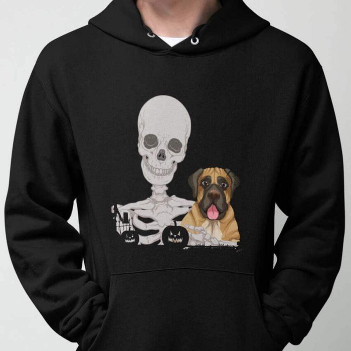 GeckoCustom Personalized Dog Halloween T Shirt, Custom Skull Skeleton Dog Lover Shirt Pullover Hoodie / Sport Grey Colour / S