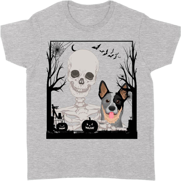 GeckoCustom Personalized Dog Halloween T Shirt, Custom Skull Skeleton Dog Lover Shirt Women T Shirt / Sport Grey Color / S