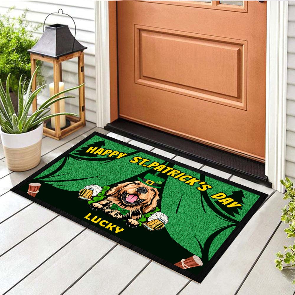 GeckoCustom Personalized Dog Happy St.Patrick's Day Doormat HN590 15x24in-40x60cm