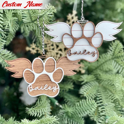 GeckoCustom Personalized Dog Paw Dog Wood Ornament, T368 HN590
