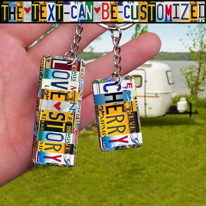 GeckoCustom Personalized License Plate Hippie Metal Keychain, Camping Gift HN590 60mmW x 40mmH
