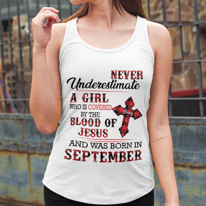 GeckoCustom Personalized Never Underestimate Girl Blood Of Jesus Birthday Shirt