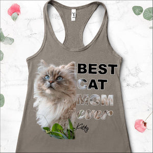 GeckoCustom Personalized Photo Custom Cat Shirt, Gift For Cat Lover, Best Cat Mom Ever Women Tank Top / Color Heather Grey / S