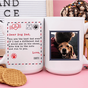 GeckoCustom Personalized Photo Custom Coffee Mug, Dog Lover Gift, Fathers Day Gift, Dear Dad You're The Best Dad Ever 11oz