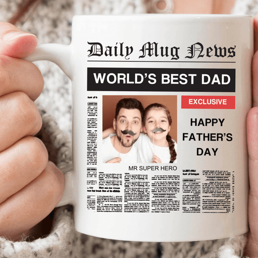 GeckoCustom Personalized Photo Custom Coffee Mug, Gift For Dad, Fathers Day Gift, World's Best Dad 11oz