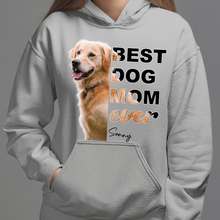 GeckoCustom Personalized Photo Custom Dog Shirt, Gift For Dog Lover, Best Dog Mom Ever Pullover Hoodie / White Colour / S
