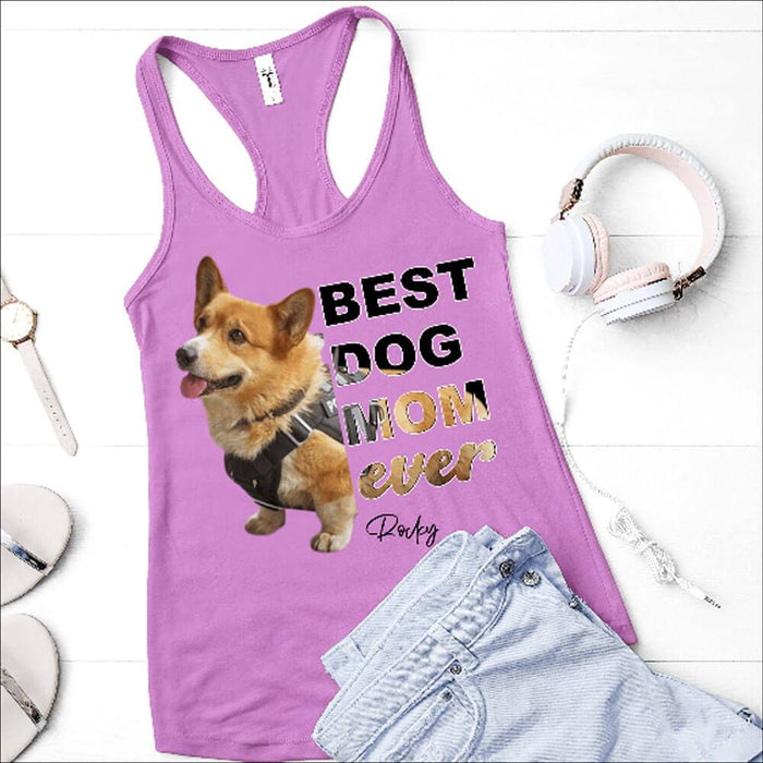 GeckoCustom Personalized Photo Custom Dog Shirt, Gift For Dog Lover, Best Dog Mom Ever Women Tank Top / Color Heather Grey / S