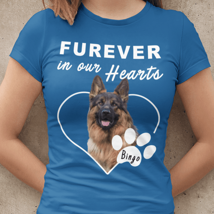 GeckoCustom Personalized Photo Custom Dog Shirt, Gift For Dog Lover, Furever In Our Hearts Women T Shirt / Black Color / S