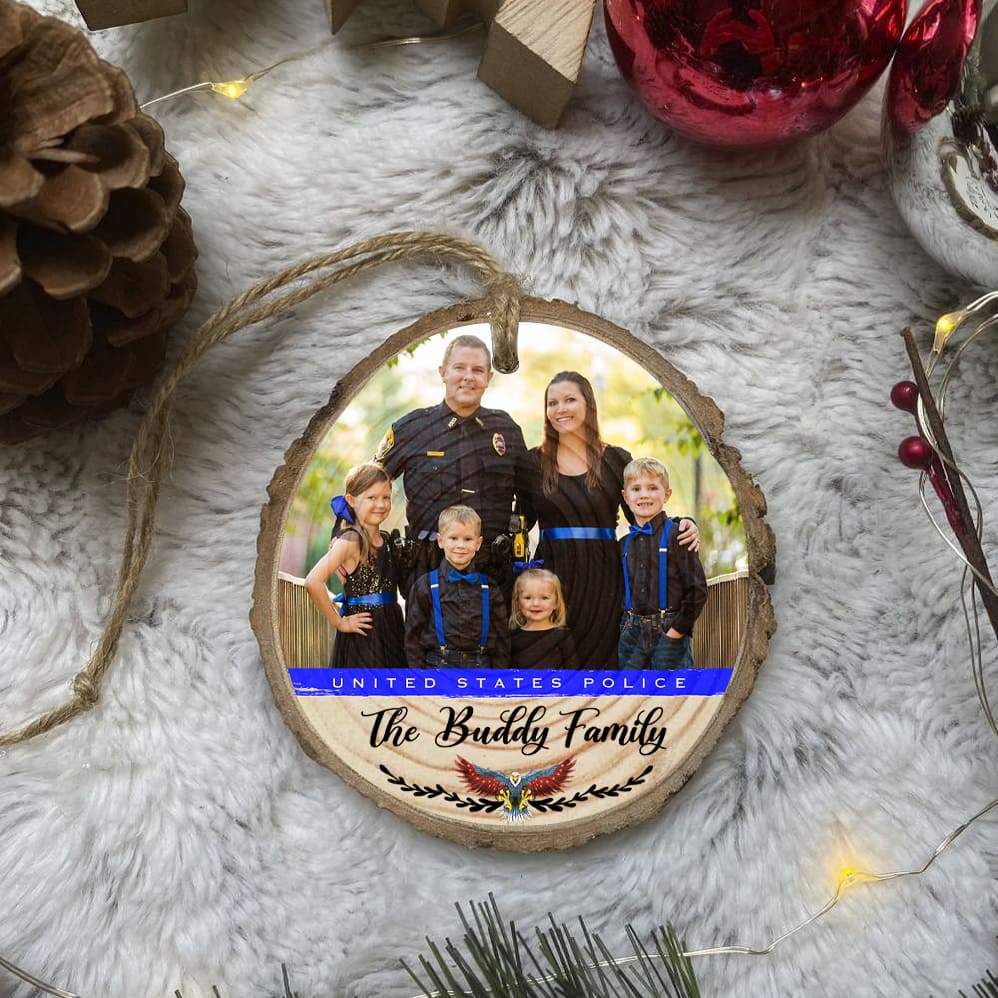 GeckoCustom Personalized photo ornament for U.S Police, Christmas wood slice ornament, HN590 ONE SIDE / 3.2 - 3.5 in / 1 Piece