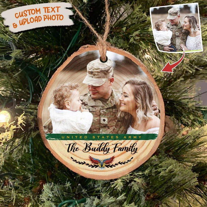 GeckoCustom Personalized photo ornament for U.S Veteran, Christmas wood slice ornament military, HN590 ONE SIDE / 3.2 - 3.5 in / 1 Piece