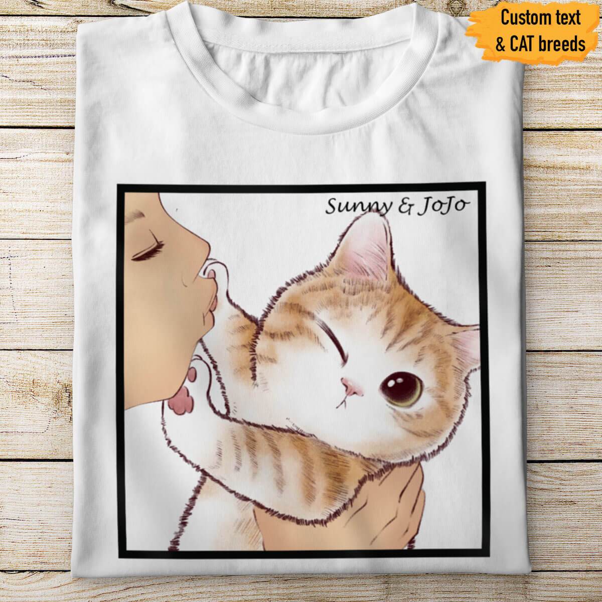 GeckoCustom Personalized Shirt For Cat Lover, Cat Mom Dad Kissed Cute Shirt